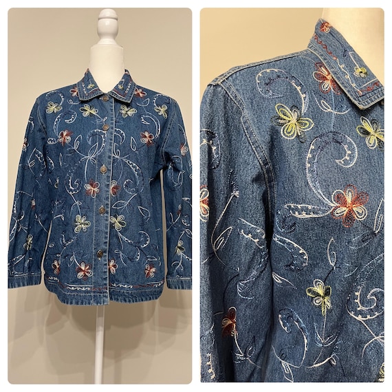 希少品✨ DENIM&CO ヴィンテージ　ジャケット　90s 花柄　刺繍　XL 花柄 刺繍 デニムジャケット – 古着屋Top of the Hillのネット