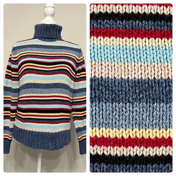 90s striped Lizwear sweater, cotton turtleneck swe