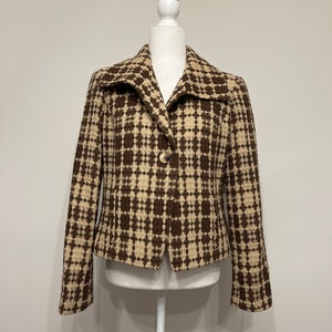 Vintage Evan Picone blazer, brown checked blazer, wool blend blazer, vintage blazer, short blazer, vintage jacket for office, size 10