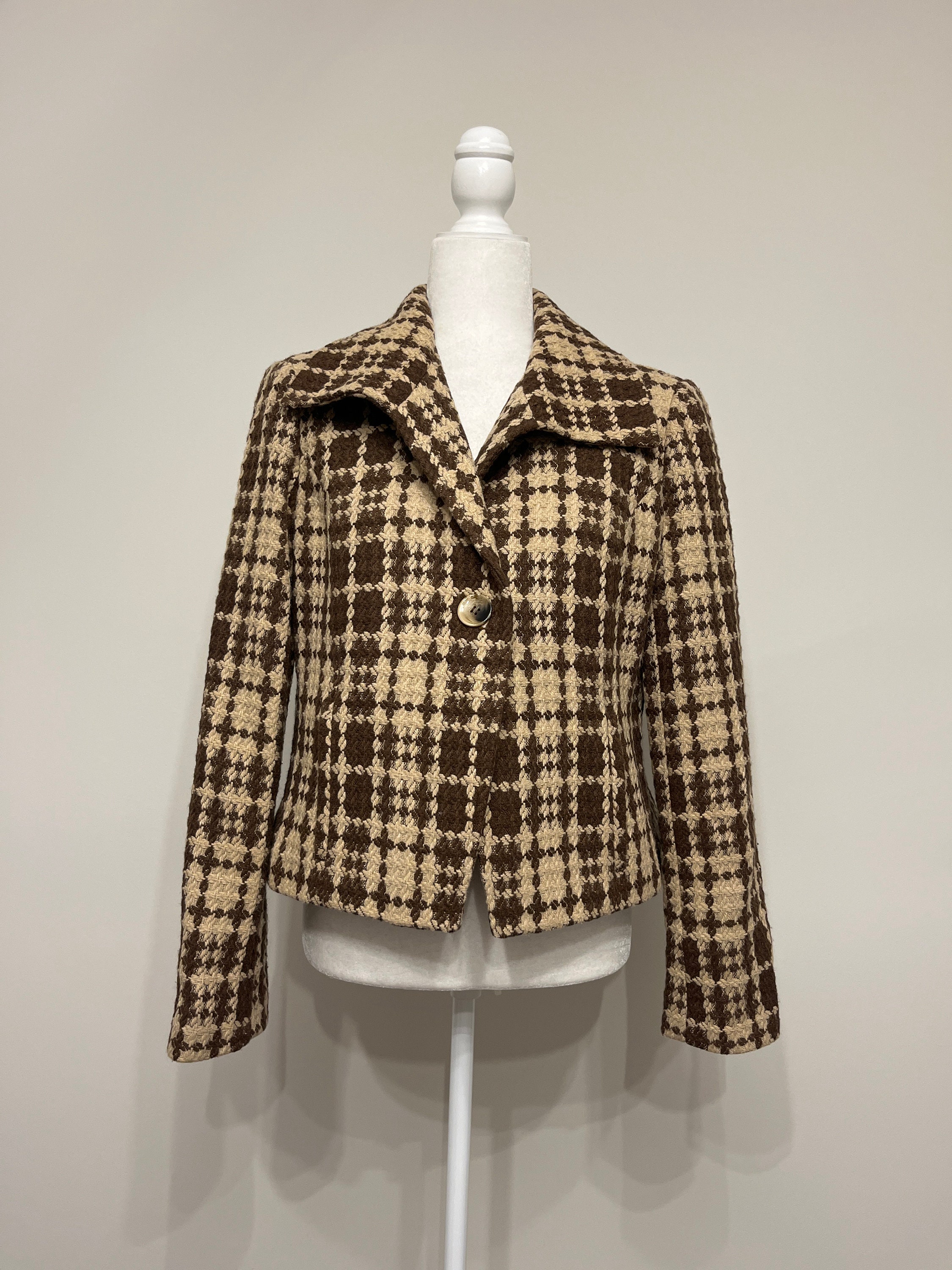 Vintage Evan Picone Blazer, Brown Checked Blazer, Wool Blend 
