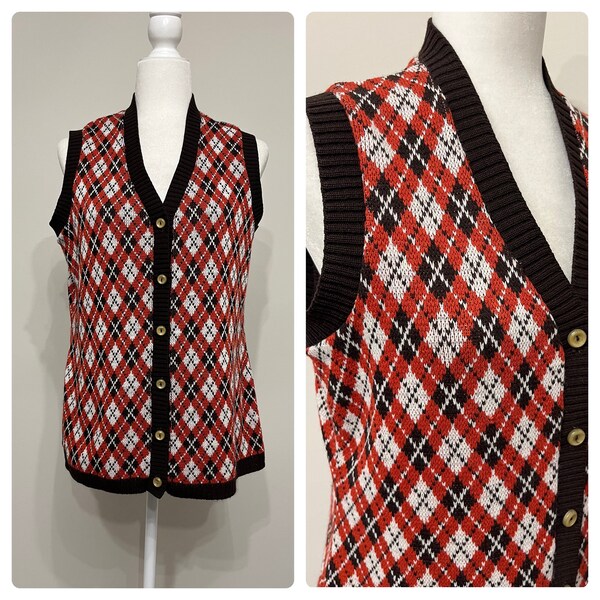 60s 70s argyle sweater vest, College Town ladies argyle sweater vest, groovy sweater vest, vintage sweater vest, Brady Bunch style vest, M