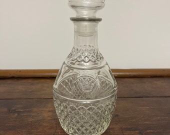 Vintage Princess House decanter, 10” crown & grapes clear cut glass decanter, 70s 80s decanter, bar cart decor, cocktail whiskey decanter