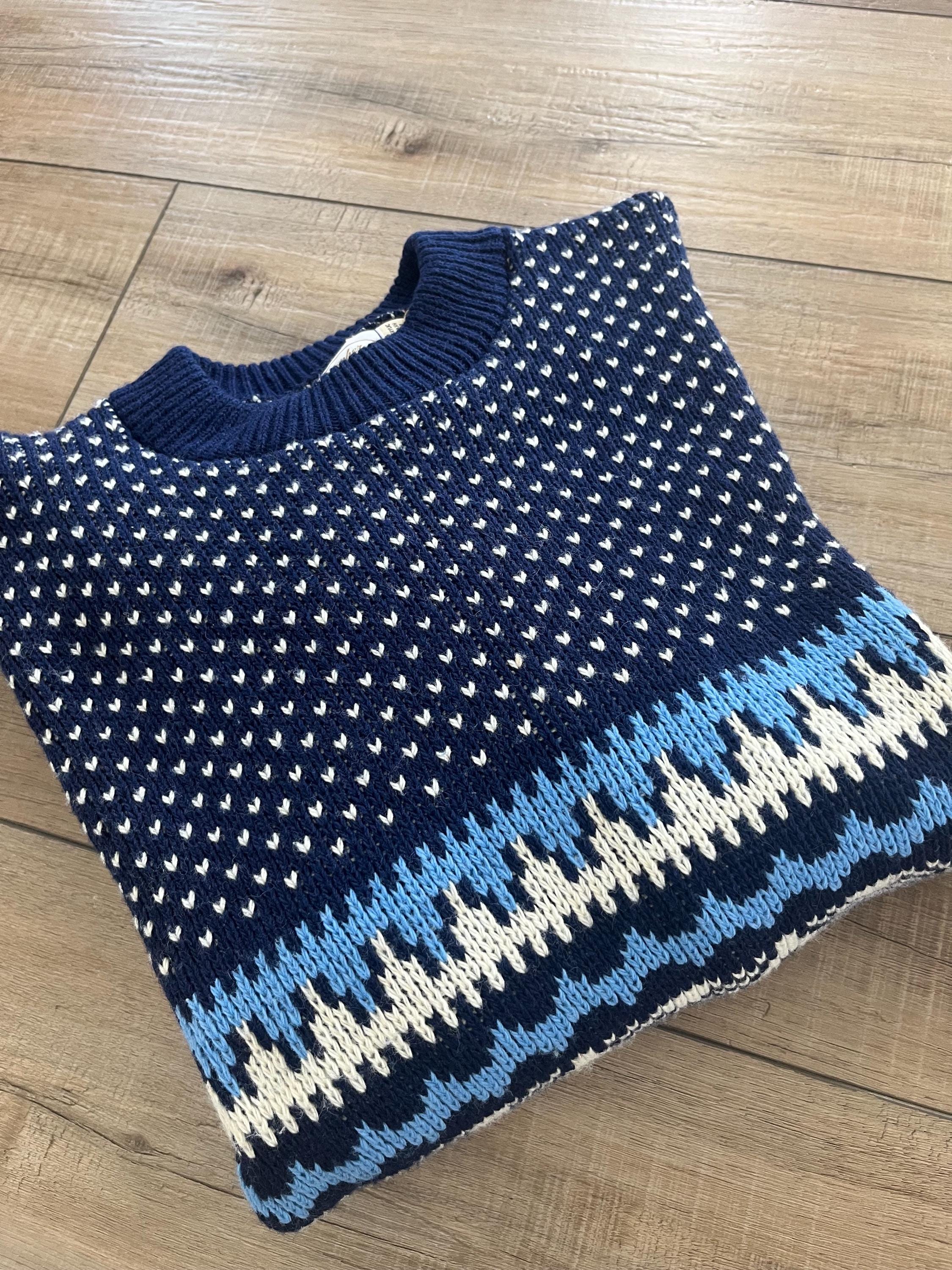 70s 80s Christopher Michael Ski Sweater, Vintage Blue Patterned