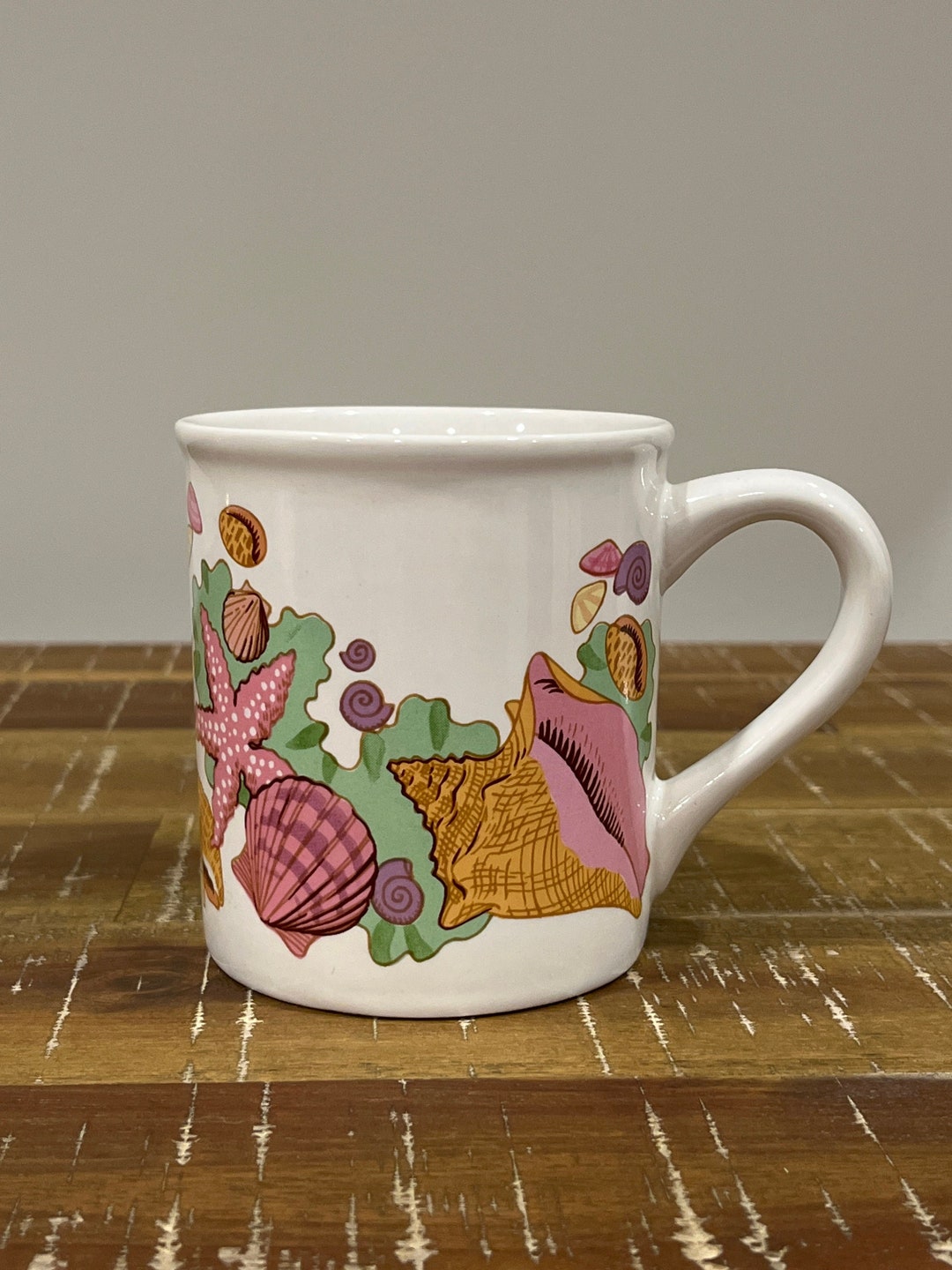 Vintage Cape Shore Mug, 90s Seashell Mug, Pink Seafoam Green Purple
