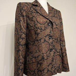 Vintage Collections for Le Suit blazer, floral paisley blazer, brown & black patterned blazer, paisley floral jacket, polyester blazer, 10