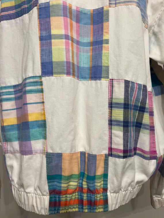 80s Patchit plaid patchwork jacket, white denim p… - image 5