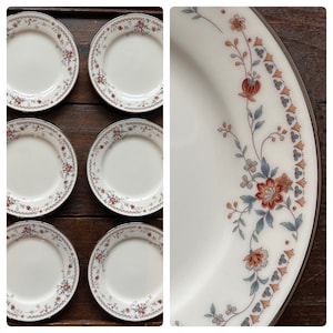 ノリタケ アダージオ ブレッド＆バター プレート 6 枚、ブルーとさびた花柄のシャビーシックなデザート プレート、ボヘミアン アペタイザー プレート、ヴィンテージ 6.25 インチ プレート