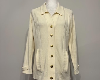 70s 80s Puritan Men's Golf Cardigan, Ivory Orlon Acrylic Cardigan