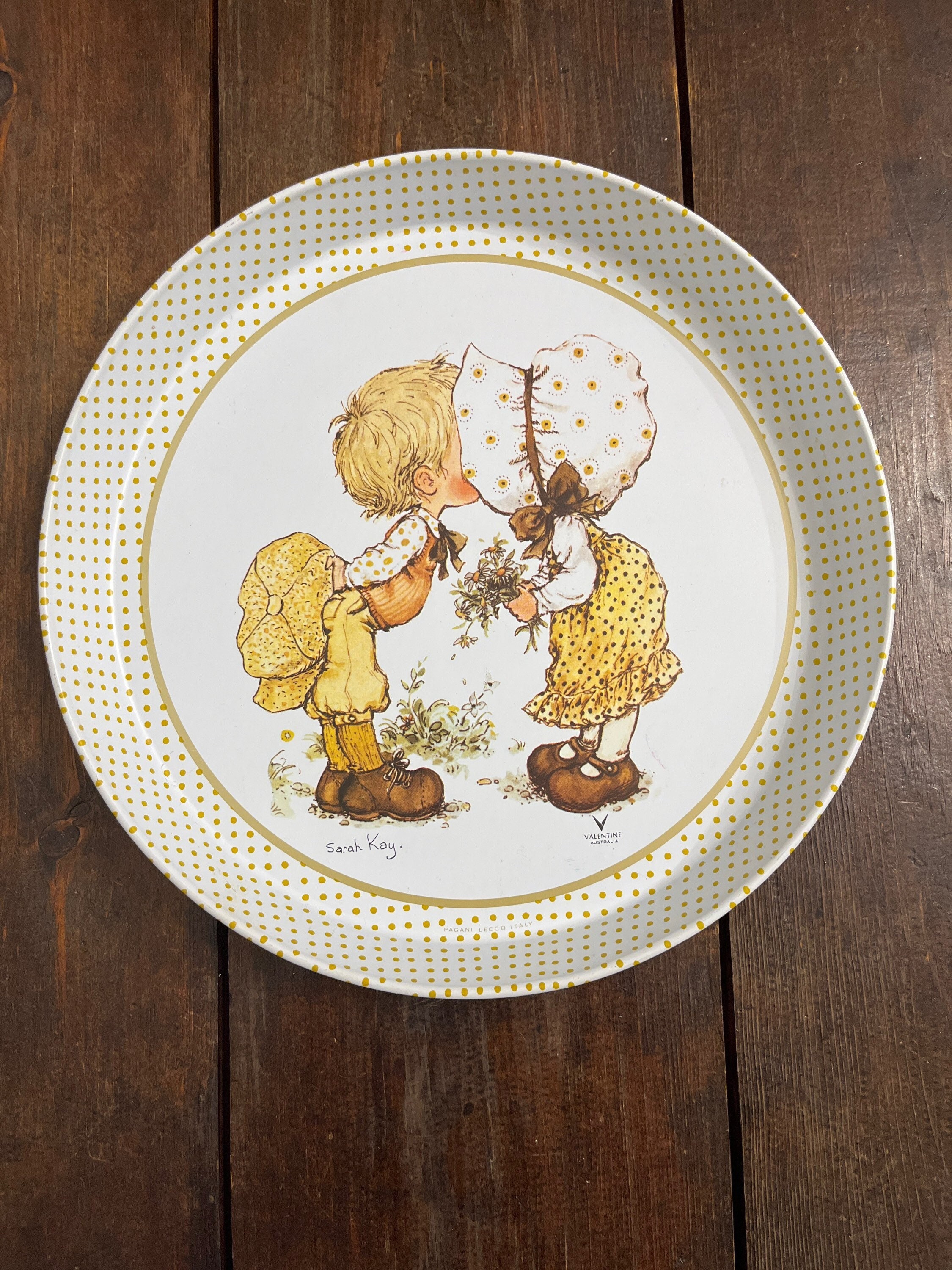 70s Sarah Kay Decorative Tray, Valentine Australia Tray, 12” Round