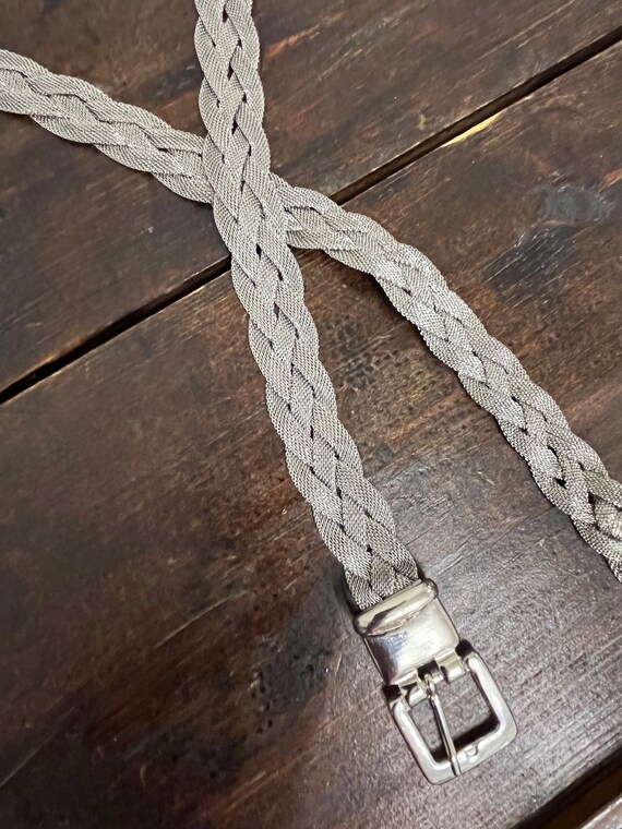 Vintage silver braided belt, silver belt, 80s bel… - image 5