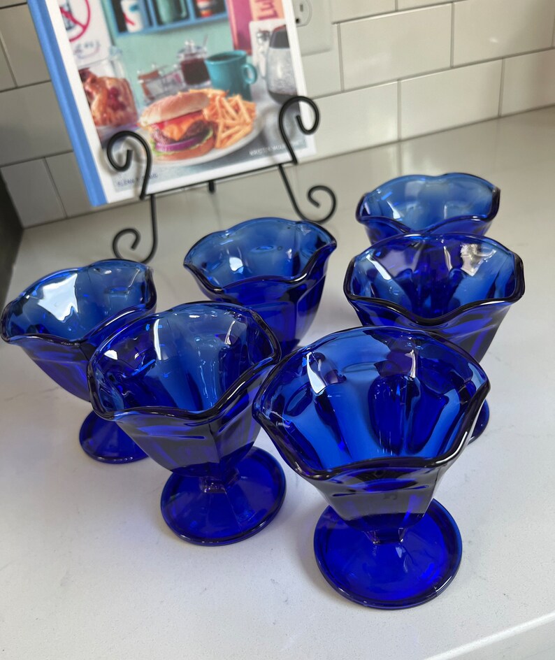 6 Anchor Hocking Cobalt Blue Dessert Bowls Vintage Sundae Etsy