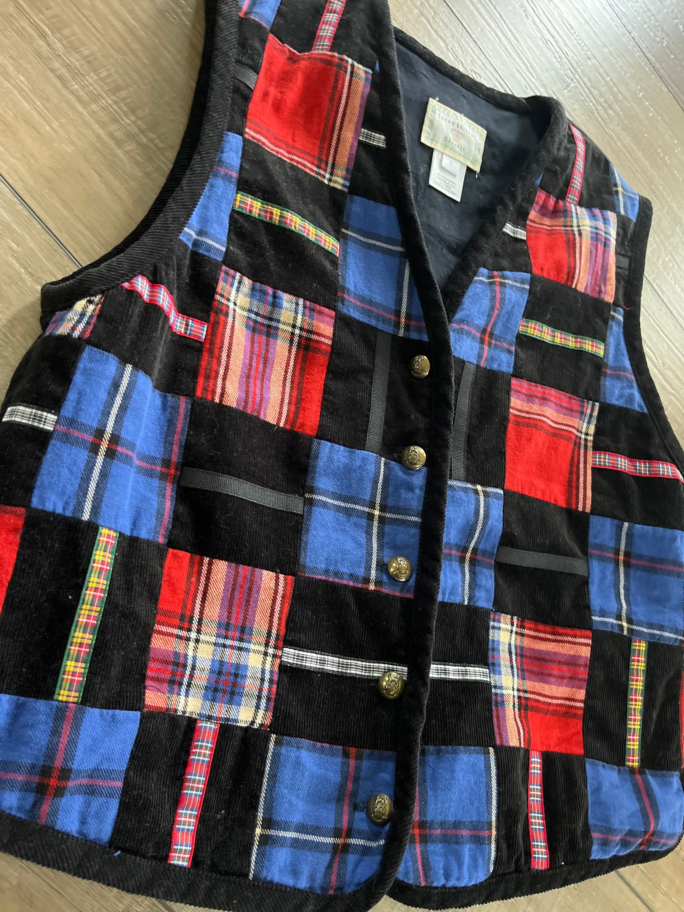 Vintage Susan Bristol Casuals Patchwork Vest, Black Corduroy Vest