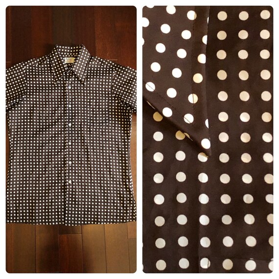 RESERVED FOR JUN 70s Mens Richman Brothers Brown Polka Dot Shirt