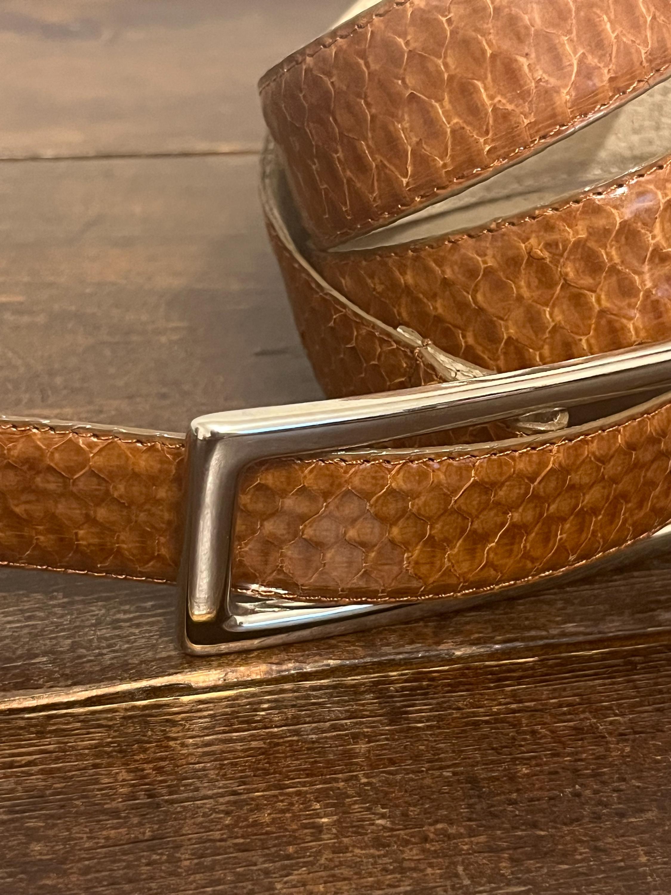 Vintage Dior Snakeskin Patterned Leather Belt Vintage Christian Dior Snakeskin Belt, Brown Genuine  main image 2