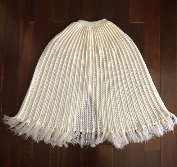 70s cream fringed poncho, acrylic knit poncho, bo… - image 6