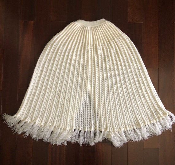 60s 70s cream fringe cape, acrylic knit poncho, cream cape, boho cape, groovy cape, hippie poncho, ivory crochet cape, cream wedding cape View 6