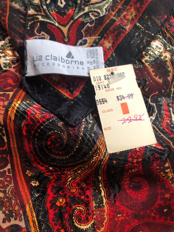 NOS vintage Liz Claiborne shawl scarf, red & blac… - image 3