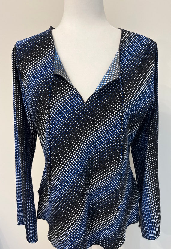 90s does 70s Giorgio Fiorlini blouse, blue polka … - image 8