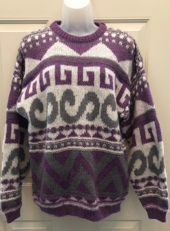 80s TOGETHER abstract sweater, ladies purple gray 