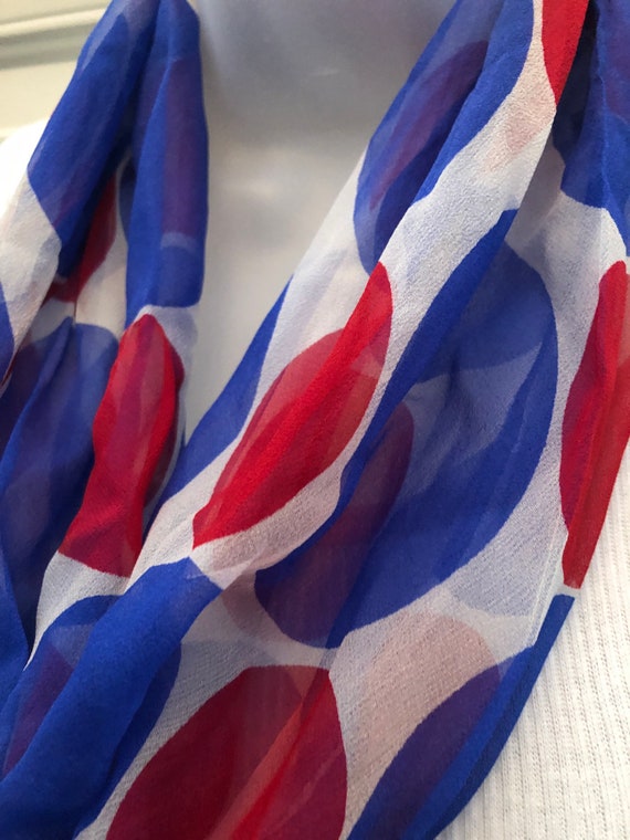 60s 70s Vera red white & blue silk infinity scarf… - image 8