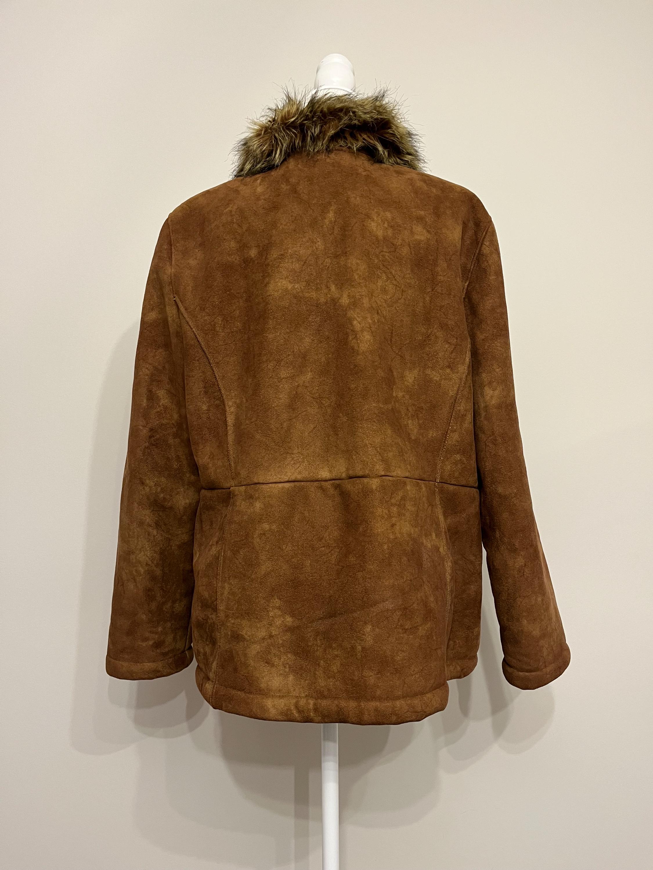 Vintage Faux Suede Faux Fur Collar Coat, 00's White Stag Brown