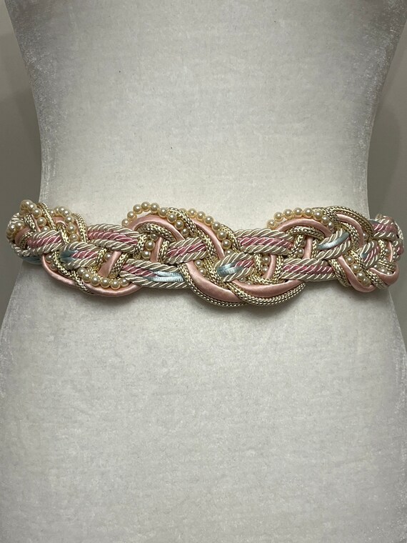 80s braided beaded belt, vintage wide rope belt, … - image 1