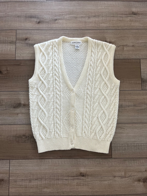70s 80s ladies cream cable sweater vest, Alfred Du