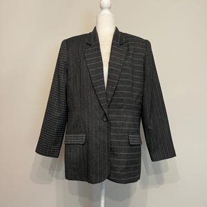 Oversized Charcoal Gray Striped Blazer: 80s 90s Menswear Style