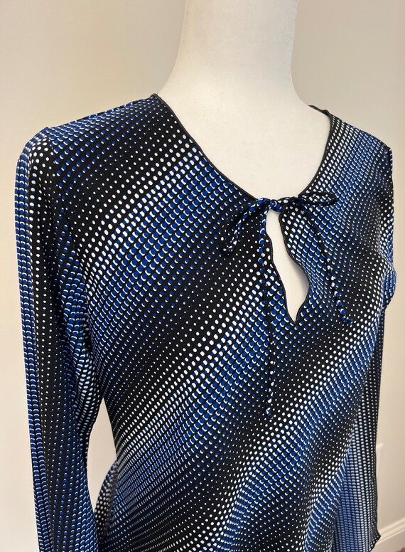 90s does 70s Giorgio Fiorlini blouse, blue polka … - image 2