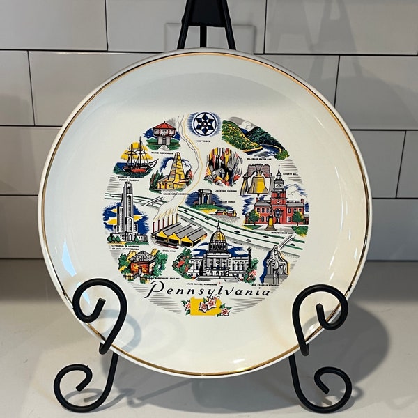Vintage Pennsylvania souvenir plate, Pennsylvania memorabilia, mid-century collectible plate, 9” Pennsylvania plate, R & N China Co plate