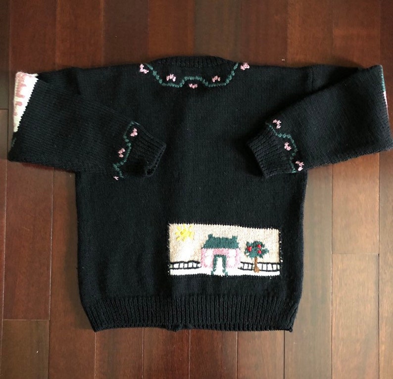 Vintage Allen Solly wool cardigan teacher sweater Mom sweater Nottingham ENGLAND black with numbers /& ABC\u2019s size M folk sweater