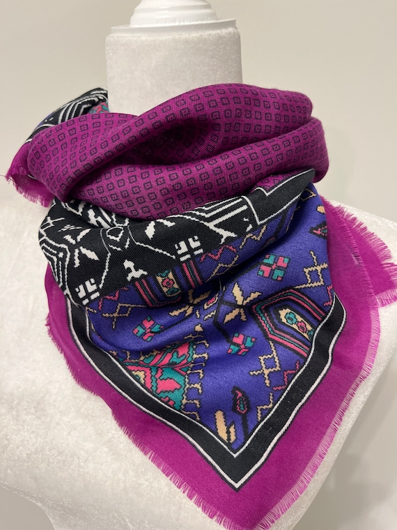 Vintage Glentex fringe scarf, 80s shawl scarf, pu… - image 4