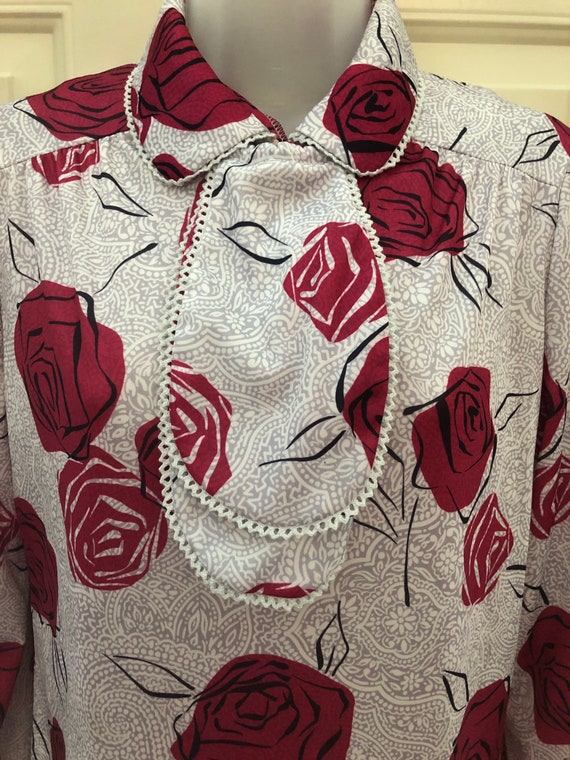 70s 80s floral ascot blouse, Ko Ko Knits of Calif… - image 3