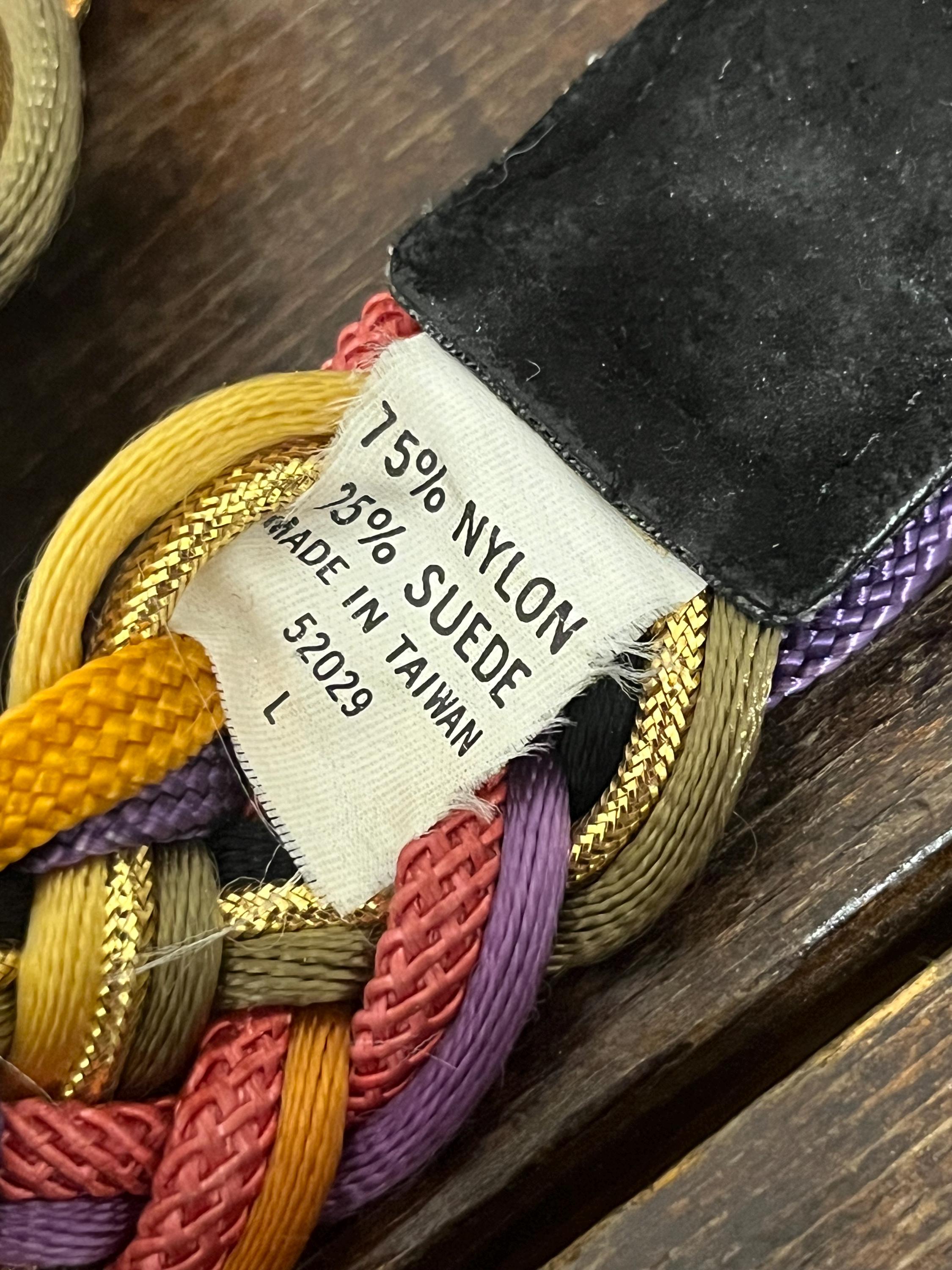 80s Braided Rainbow Belt, Braided Rope Belt, Suede & Cord  display picture 1