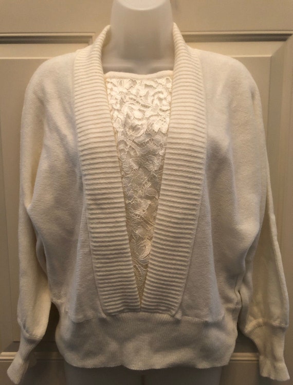 80s cream lace front wool sweater, NWT boutique Tr