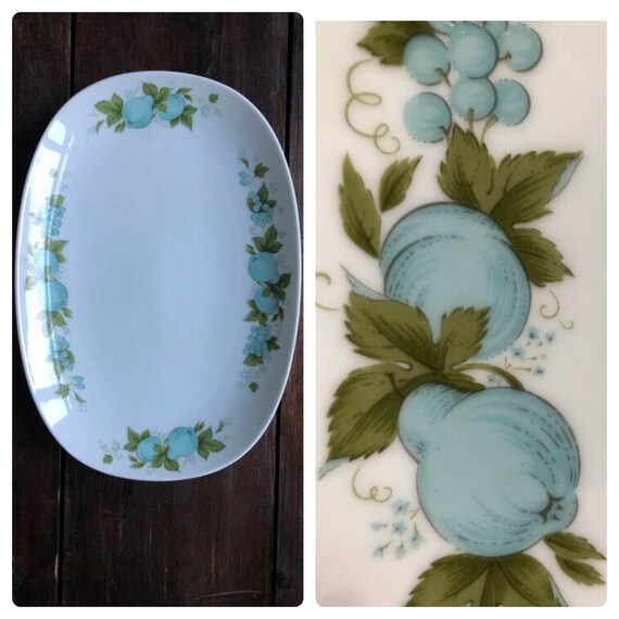 60s 70s Noritake Blue Orchard Platter, Cookin Serve China, Vintage