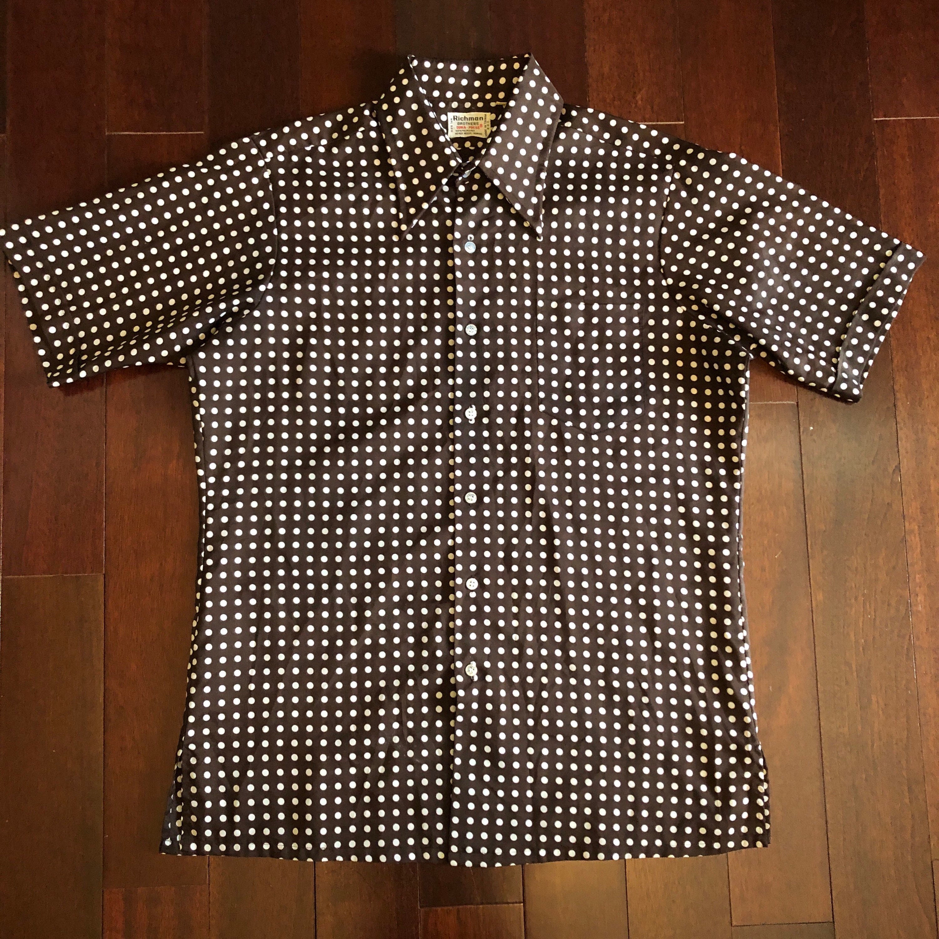 RESERVED FOR JUN 70s Mens Richman Brothers Brown Polka Dot Shirt