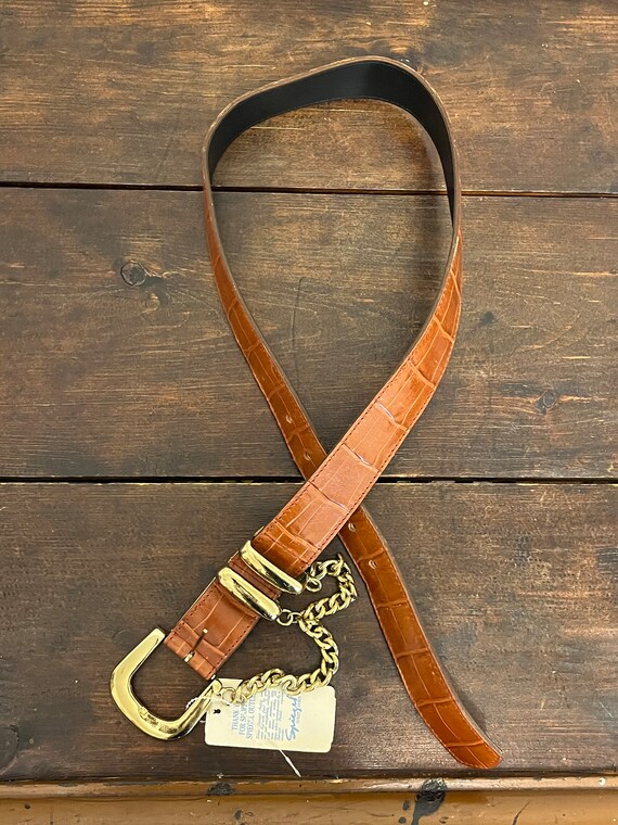 90s Spiegel leather chain belt, faux croc belt, b… - image 7