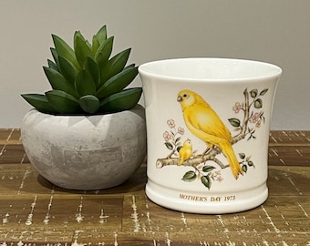 1973 Mother’s Day cachepot, Noritake cache pot, Mother’s Day cup, yellow canary cachepot, small indoor planter, 3 1/4” pot, gift for Mom