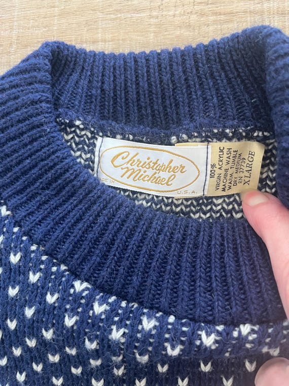 70s 80s Christopher Michael Ski Sweater, Vintage Blue Patterned