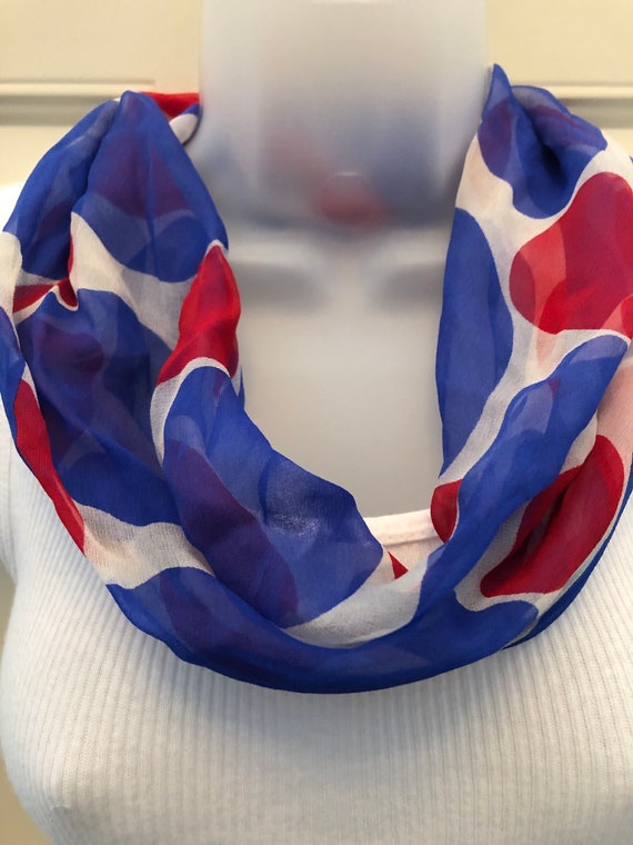 60s 70s Vera red white & blue silk infinity scarf… - image 7