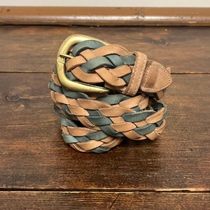 80s 90s The Limited brown & green braided belt, vintage braided belt, multi-color belt, woven leather belt, Outback style belt, boho belt, L
