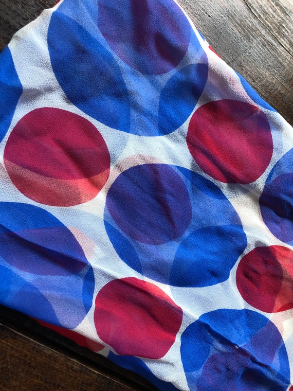 60s 70s Vera red white & blue silk infinity scarf… - image 3