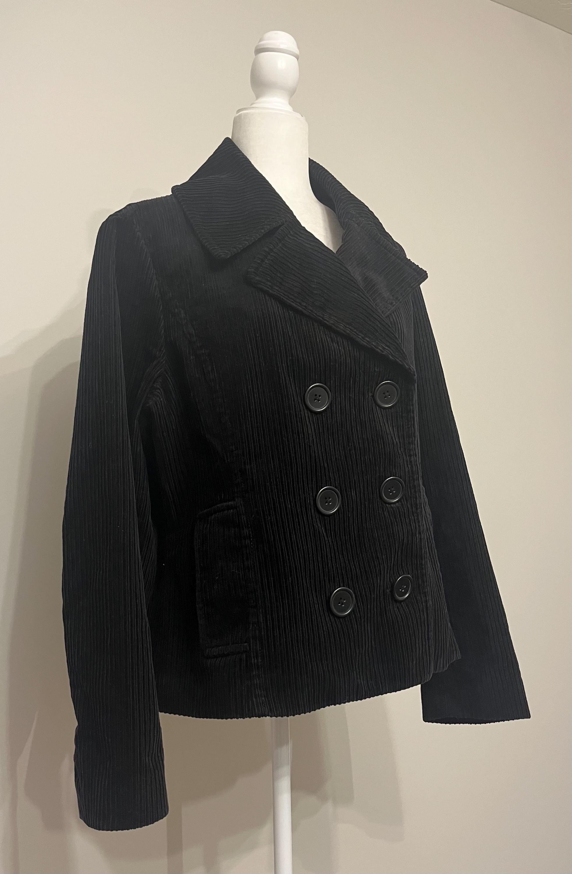 【80s】Euro Vintage Black Corduroy Coat 80s Ruffled Black Corduroy Jacket | S-M - Lucky Vintage
