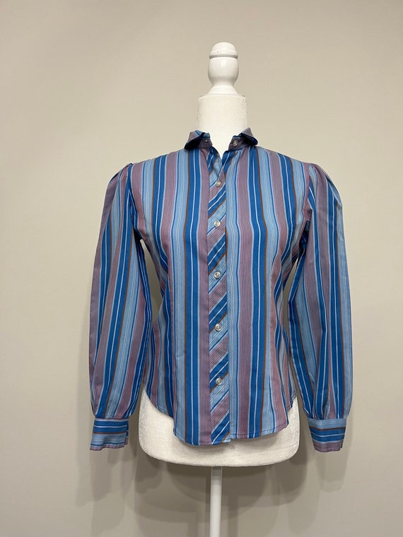 70s striped blouse, Step Up blouse, blue & pink st