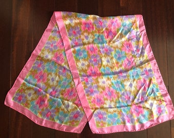 Vintage Pink Floral Silk Scarf: Watercolor Flower Power, Boho Style