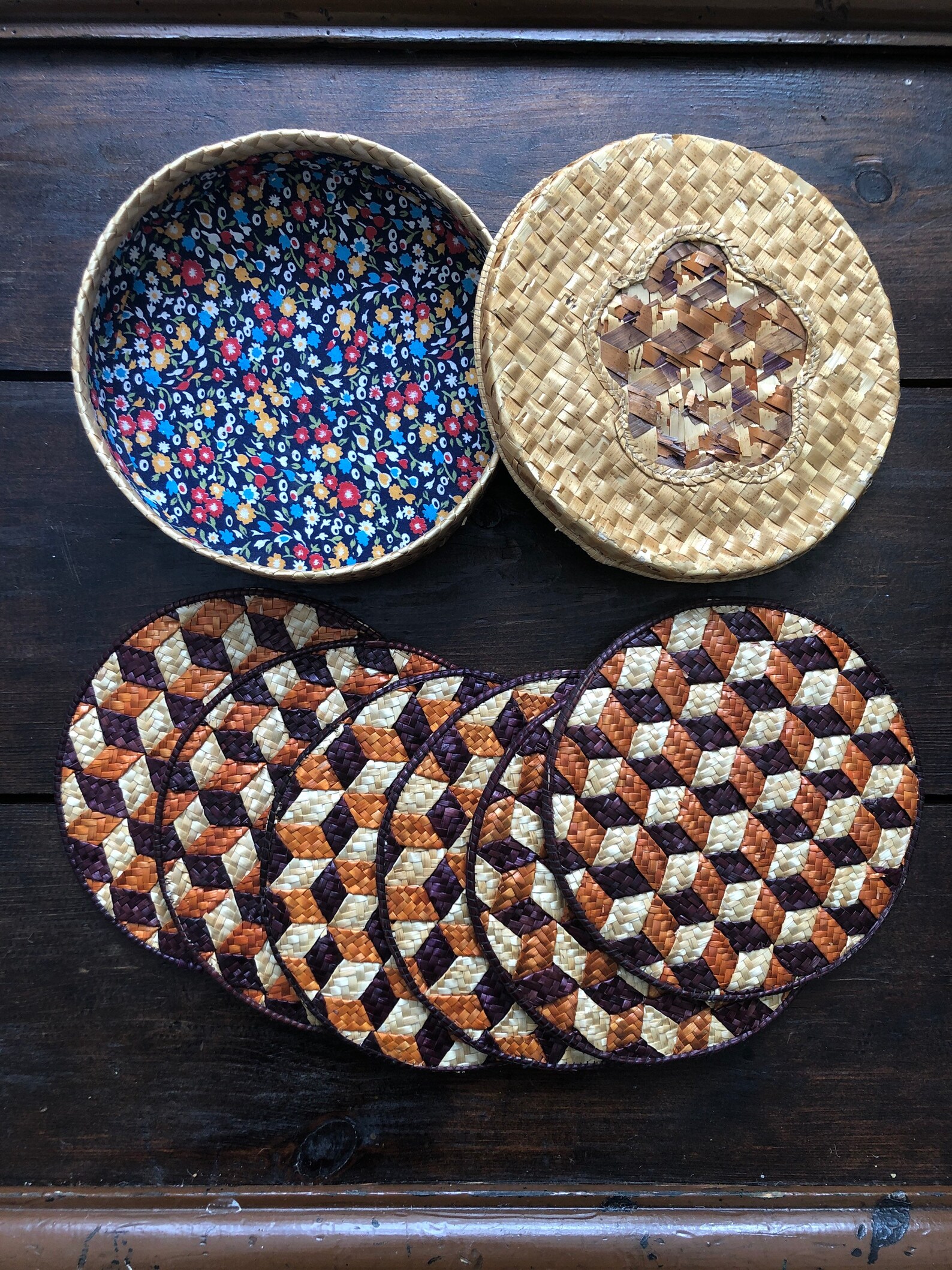 6 Vintage Woven Trivets in Basket Boho Wicker Trivets in Etsy