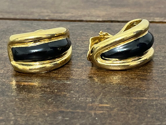 Vintage St. John clip-on earrings, black enamel a… - image 7
