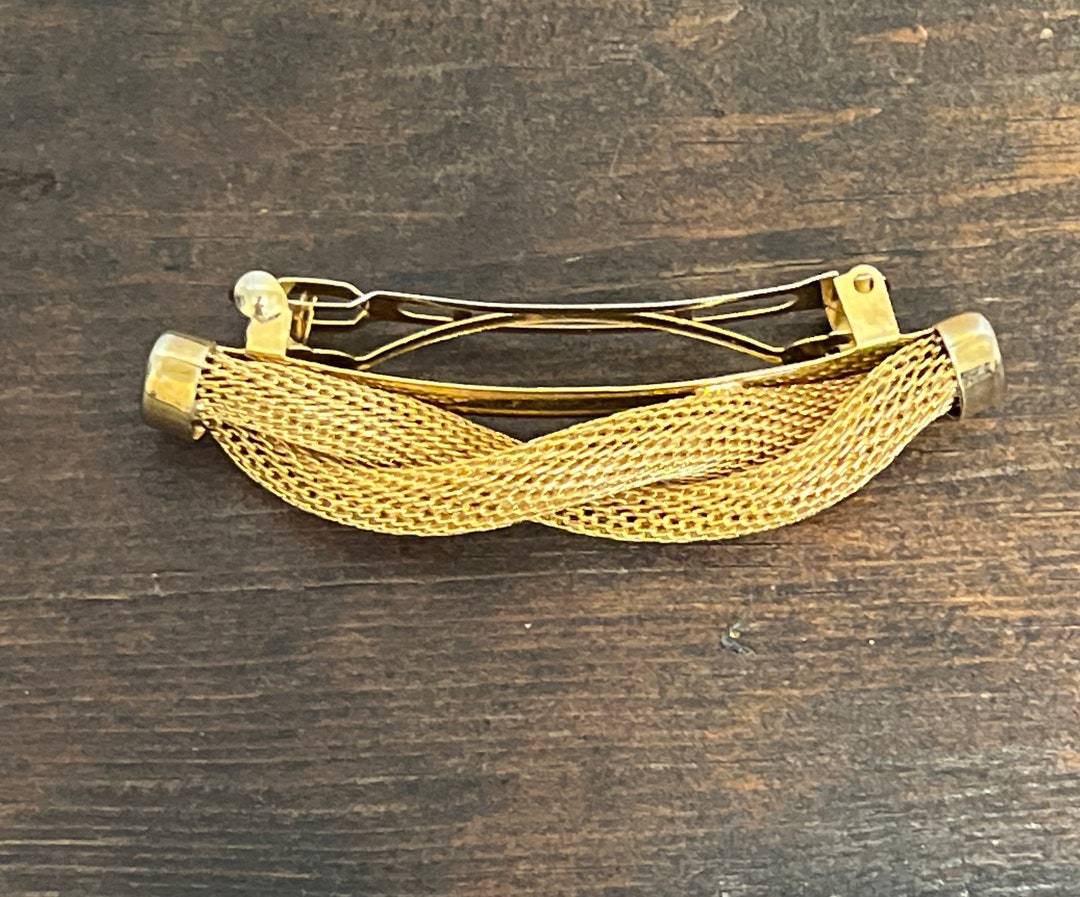 Vintage Gold Mesh French Barrette, Vintage Gold Metal Hair Barrette