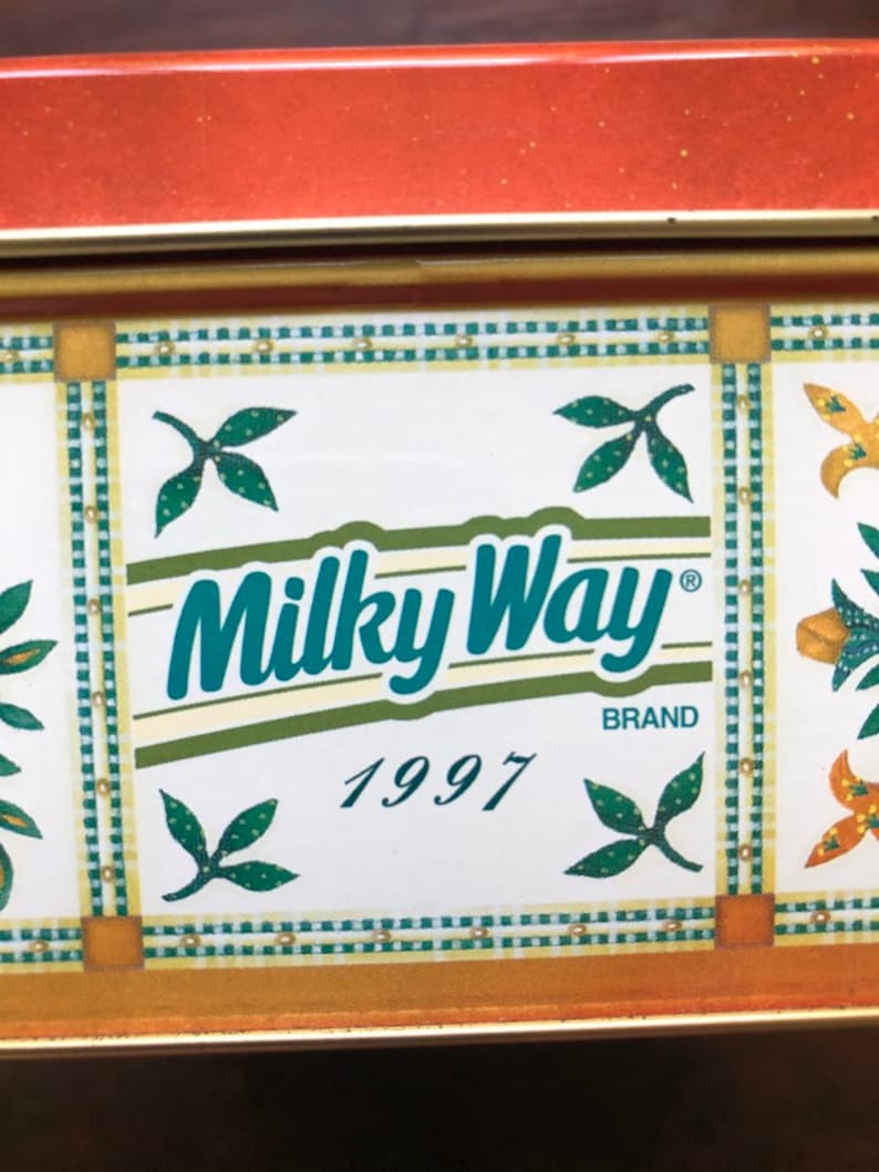 Milky Way Canister 1997 Baltimore Album Quilt vintage collectible square tin flowers ~ Victorian design heart yellow fleur-de-lis